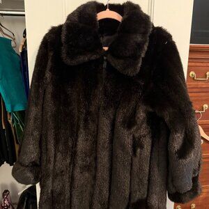 Dennis Basso Faux Fur Coat Black – With Tags – Luxe New Condition